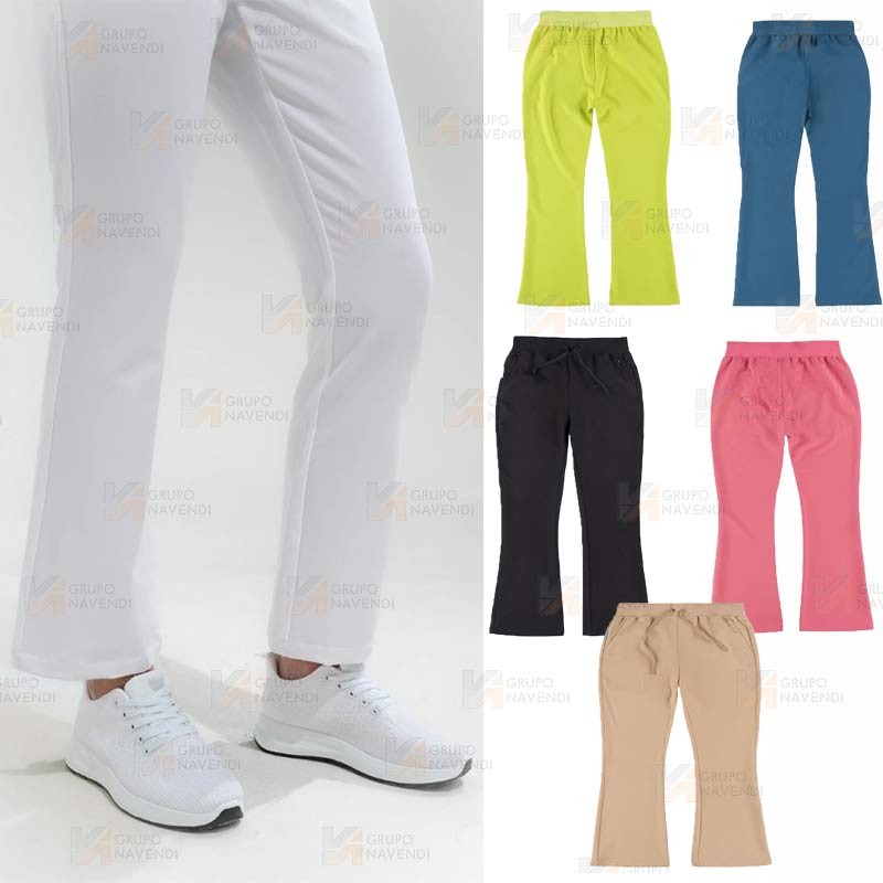 Pantalón sanitario de mujer, de campana con tejido elástico