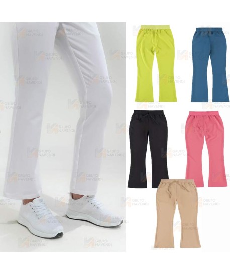 Pantalón sanitario de mujer, de campana con tejido elástico