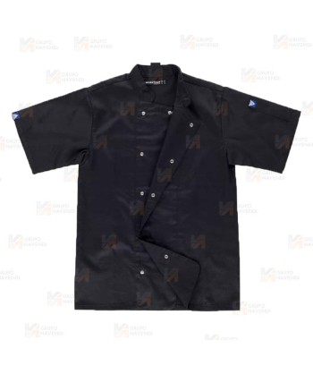 Chaqueta económica de cocina de manga corta con corchetes de color negro