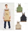 Delantal con peto en tejido canvas combinado con piel vegana color verde beige/marrón