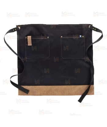Delantal con peto en tejido canvas combinado con piel vegana color verde negro/marrón