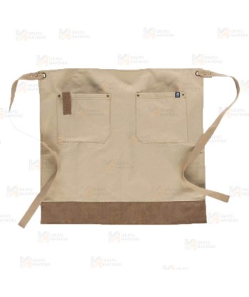 Delantal con peto en tejido canvas combinado con piel vegana color verde beige/marrón