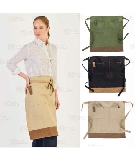 Delantal francés largo en tejido canvas combinado con piel vegana