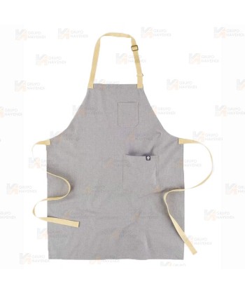 Delantal con peto en tejido de espiga color gris